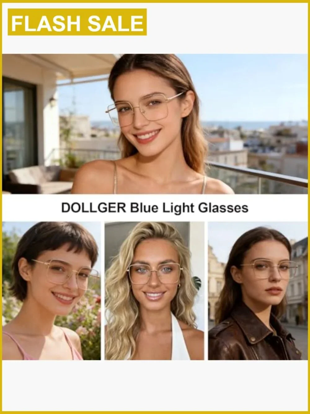 Blue Light Blocking Glasses Metal Frame UV Filter Square Eyeglasses Women